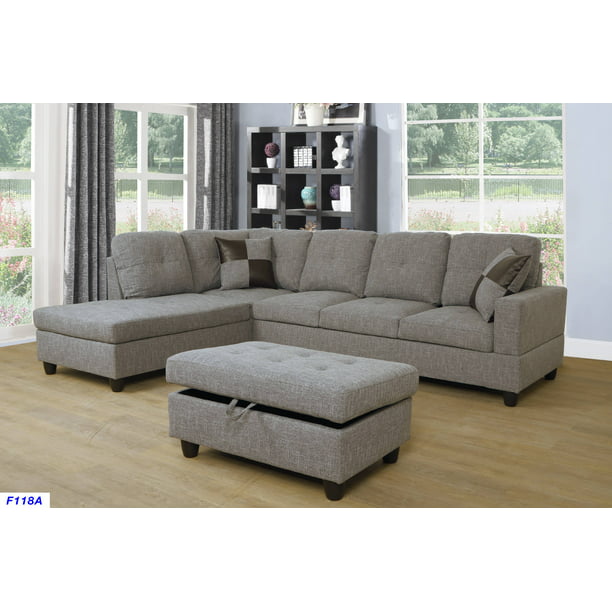 Details about   NEW Modern Living Room Sectional Furniture Gray Fabric Sofa Couch Chaise Set CA6